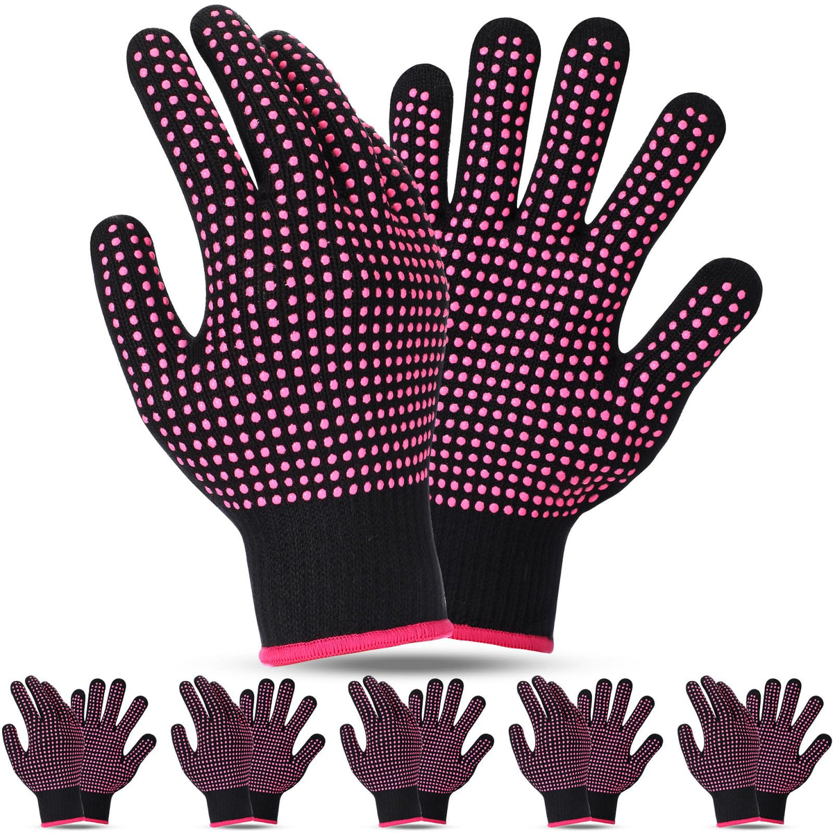 Riyiper 6 Pack Heat Resistant Gloves for Sublimation, Heat Gloves for Sublimation with Silicone Bumps, Resistant Work Gloves for Hair Styling, Universal Fit Size