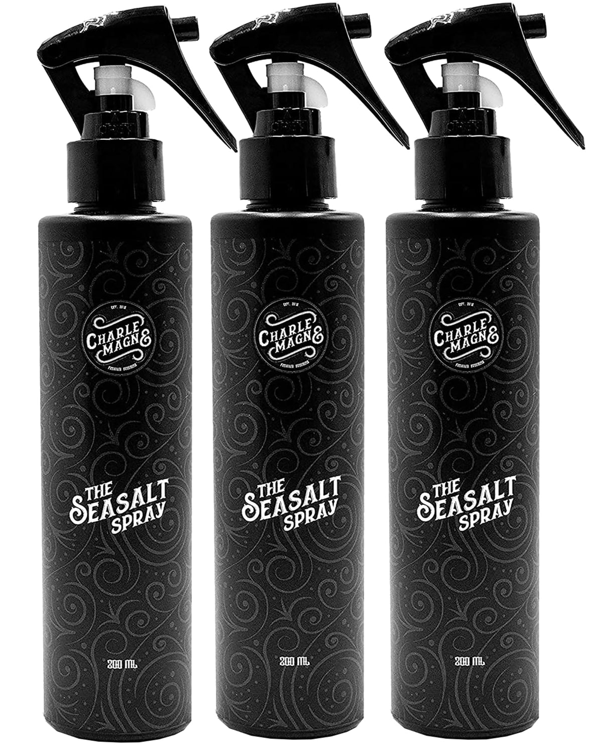Charlemagne Sea Salt Spray for Men - Firm Hold, 200ml, 3 Pack, Mediterranean Breeze - Salt Water Texture Spray for Hair Volume & Beach Wave Curls with Heat Protection - Matte Finish, Made in Germany