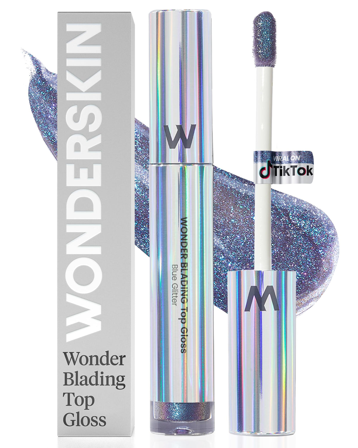 Wonderskin WONDER BLADING Top Gloss - Blue Glitter Lip Gloss, Hydrating and High Shine Finish Lip Makeup (Blue Glitter)