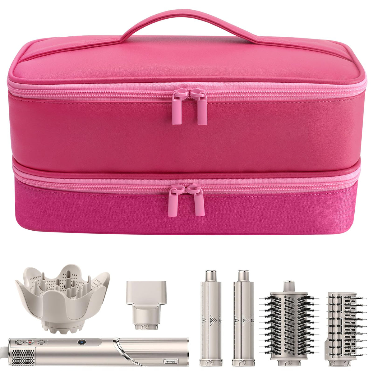Travel Carrying Case for Hair Dryer for Shark Flexstyle Double-Layer Hair Accessories Tools Storage Bag for Revlon Hairdryer Styler Organizer (P-PINK)