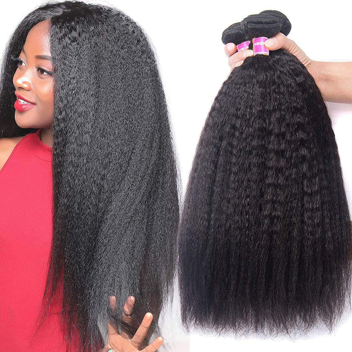 UNice Hair 10A Yaki Kinky Straight Human Hair 1 Bundle, 100% Unprocessed Mongolian Virgin Human Hair Weave Extensions Natural Color 18inch