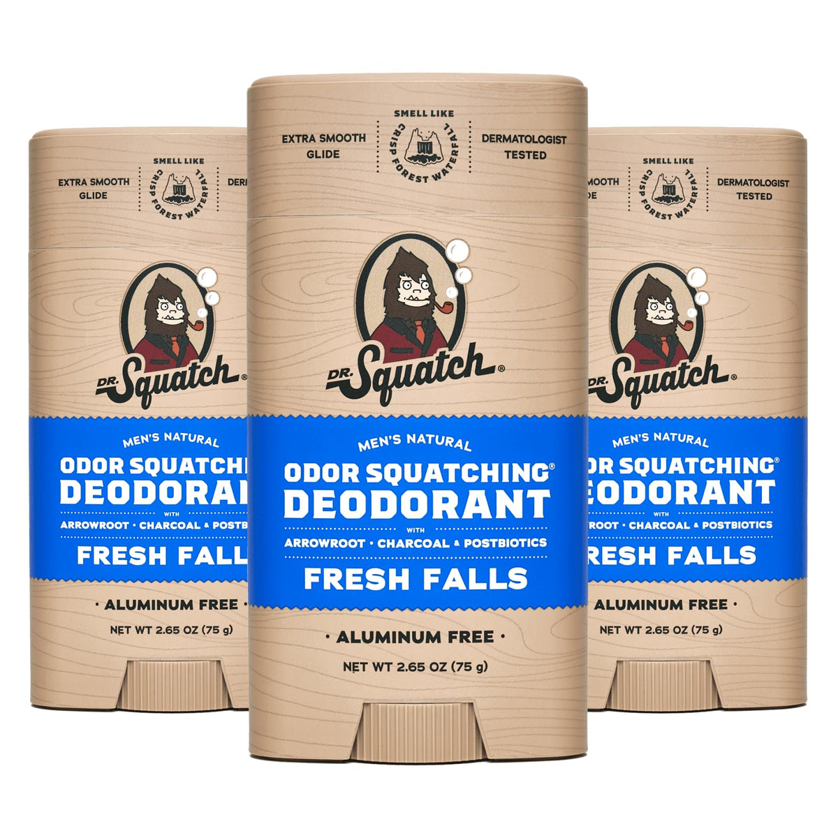Dr. Squatch Natural Deodorant for Men 3 Pack Fresh Falls – Odor-Squatching Men's Deodorant Aluminum Free (2.65 oz, 3 Pack)