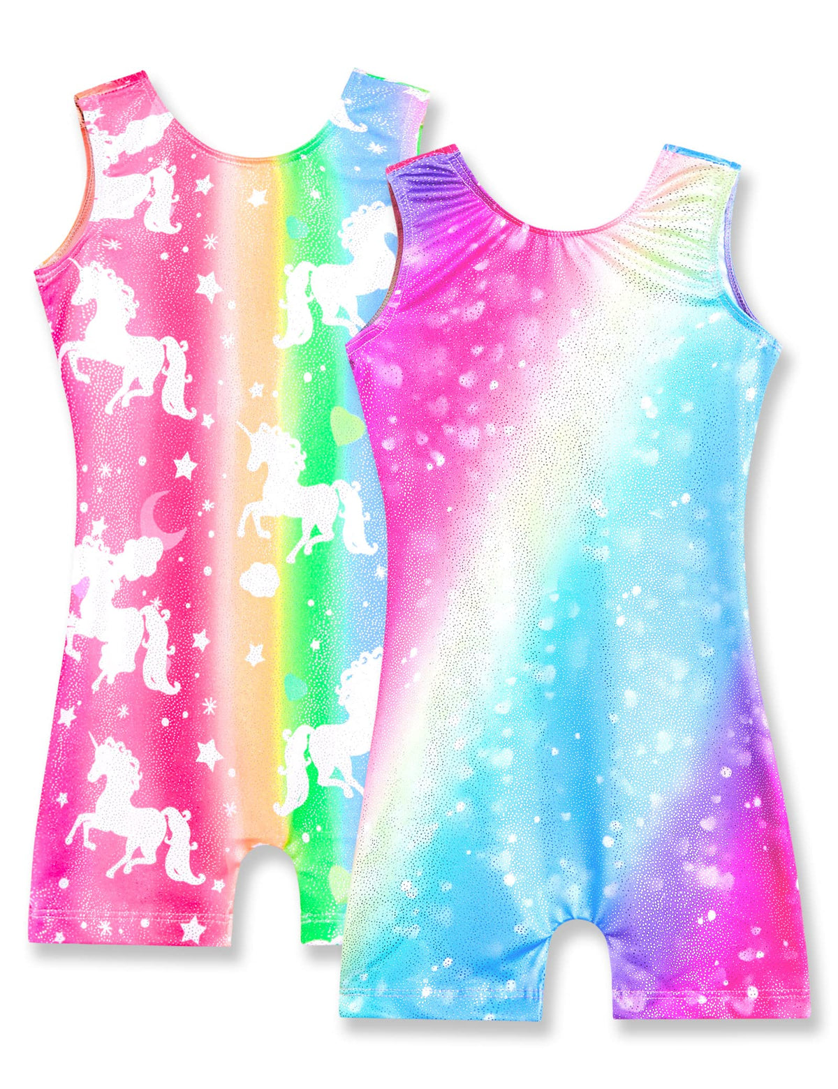 Nymphperi Gymnastics Leotards for Girls Size 5-6 Years Old Shiny Unicorn Biketards Sparkle Soft Lightweigh Rainbow Unitards for Children Party Machine wash