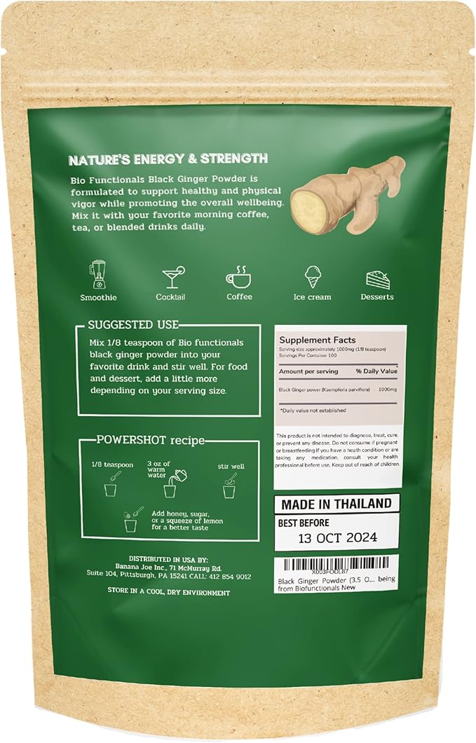 Black Ginger Powder (3.5 Oz) Thai Black Ginger Powder Kaempferia Parvifora. Promotes Energy & Stamina