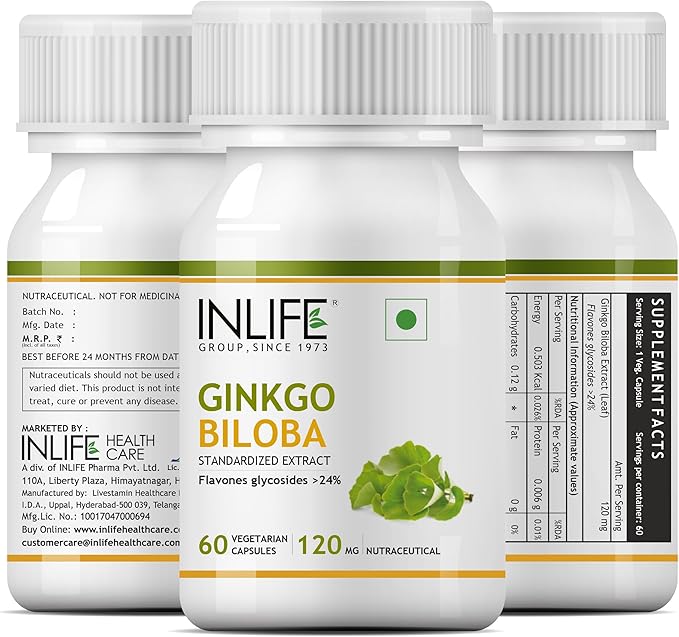 Ginkgo Biloba Extract Capsules 120mg | Herbal Supplement - 60 Vegetarian Capsules