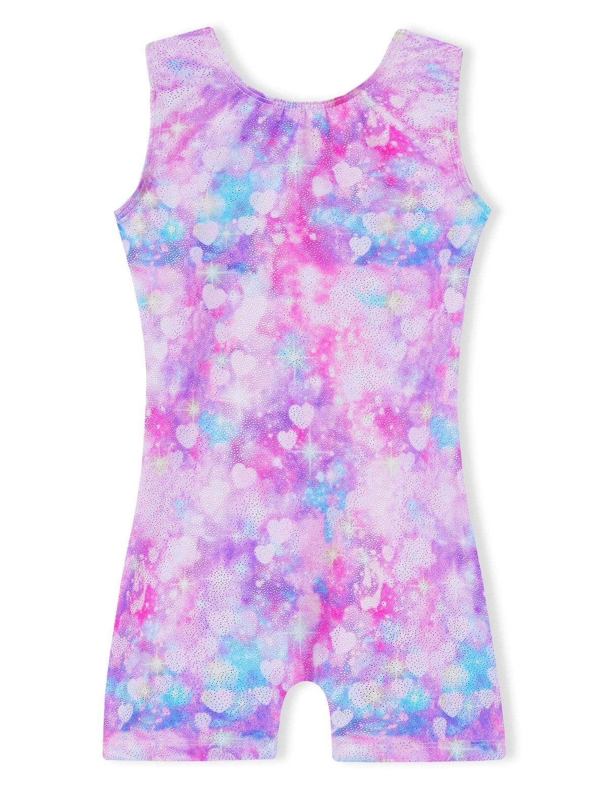 Domusgo Girls Gymnastics Leotards Size 5-6 Years Old Shiny Nenon Pink Colorful Love Heart Sleeveless Biketard