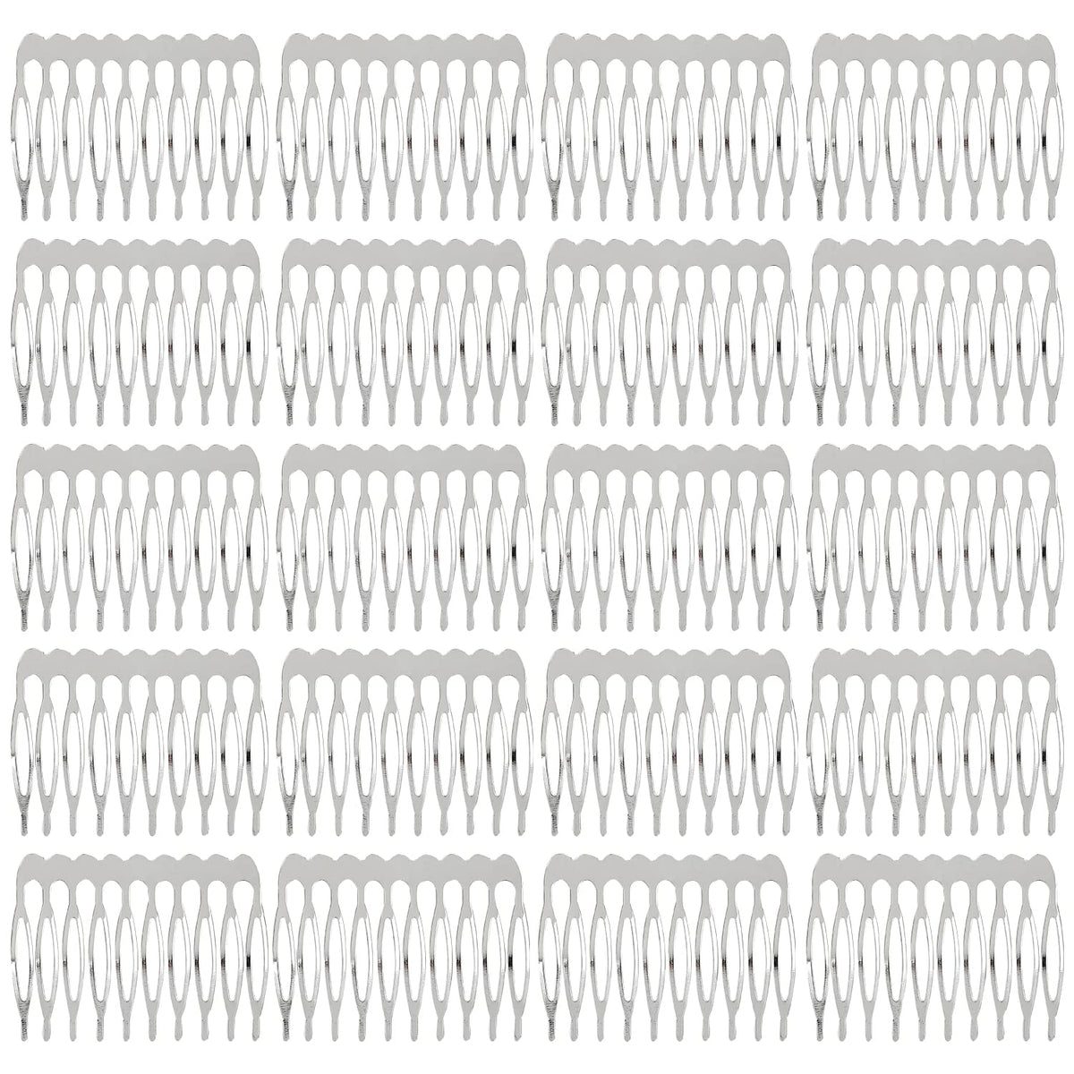 Lawie 20 Pack Bulk 10 Teeth Silver Metal Side Hair Combs Plain Blank Crafting DIY Wire Slide Combs Wedding Bridal Veil Combs Decorative Crowns Headpiece French Twist Clip Hair Accessories for Women
