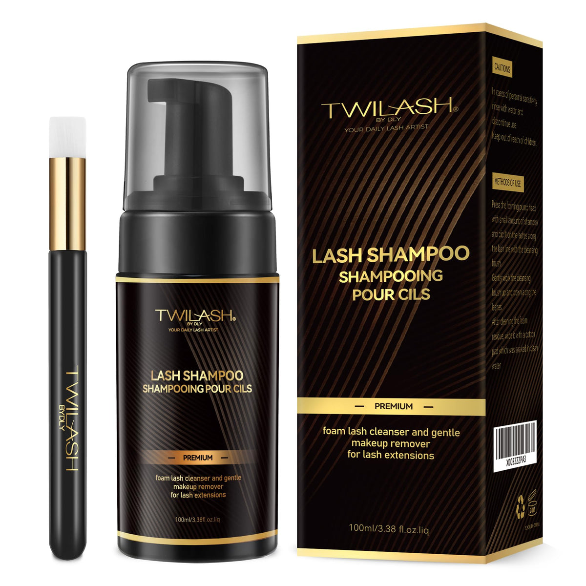 TWILASH BY DLY Lash Shampoo 100ml/ 3.42oz for Salon & Home Use - High-Purity Eyelash Cleanser, And an Extended Handle Lash Shampoo Brush