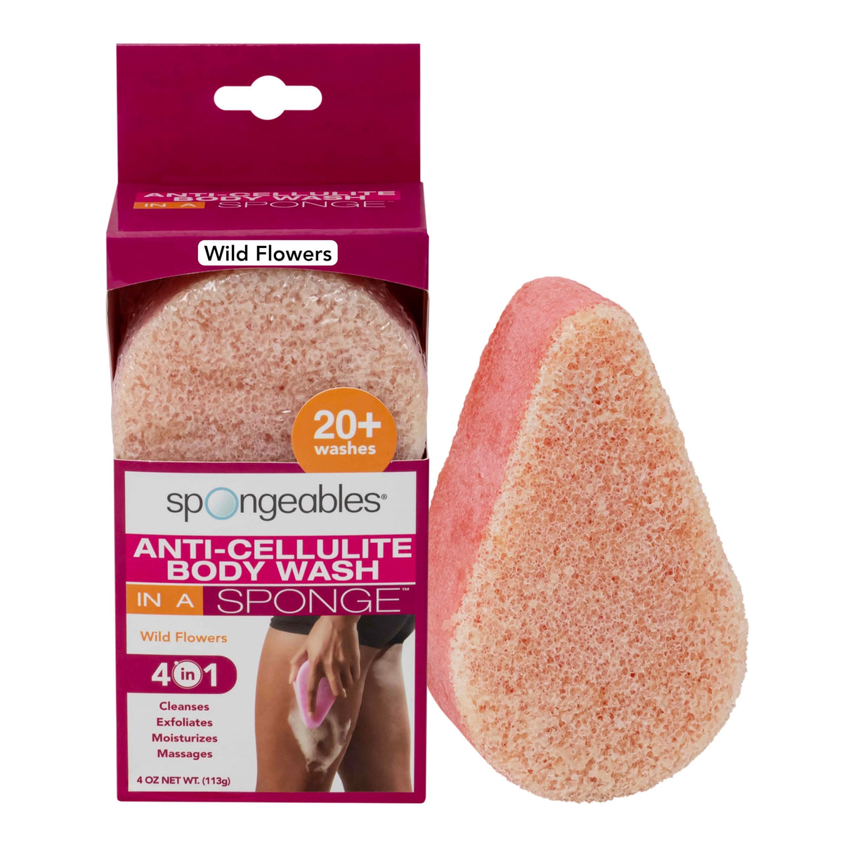 Spongeables Anti Cellulite Body Wash in a 20+ Wash Sponge, Wild Flower, 1 Count
