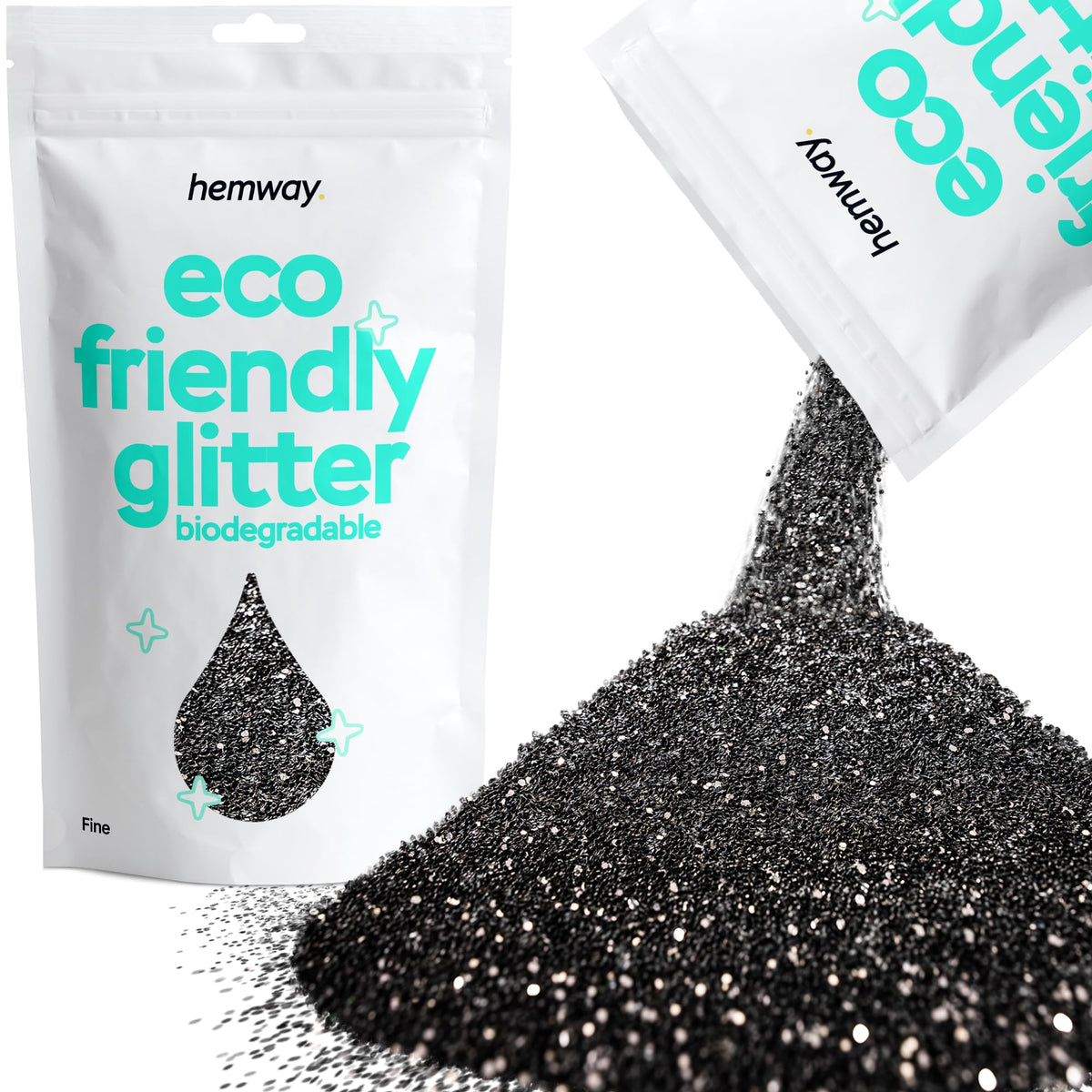 Hemway Eco Friendly Biodegradable Glitter 100g / 3.5oz Bio Cosmetic Safe Sparkle Vegan for Face, Eyeshadow, Body, Hair, Nail and Festival Makeup, Craft - Fine (1/64" 0.015" 0.4mm) - Black