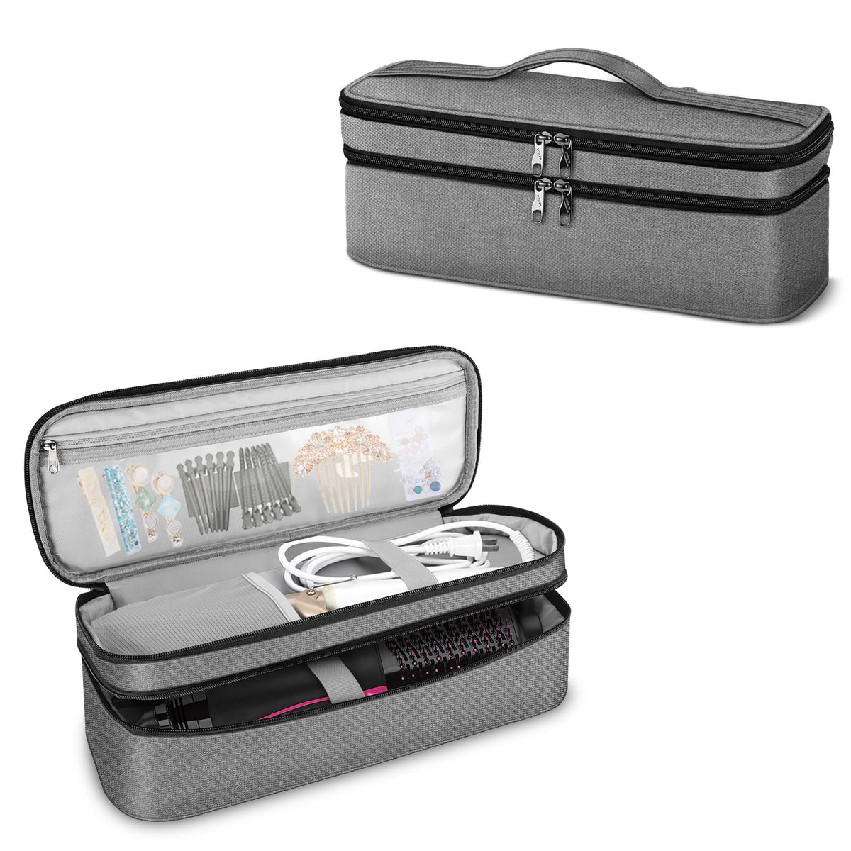 SITHON Double-Layer Travel Carrying Case for Shark FlexStyle/SmoothStyle, Water Resistant Storage Organizer Bag for Airwrap Styler, Also for Revlon One-Step Hair Dryer (Bag Only) (Gray)