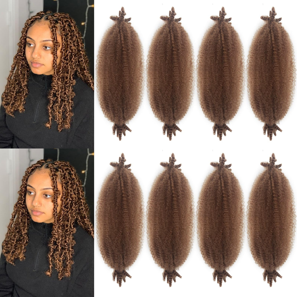 Afro Twist Hair 12 Inch Marley Hair 8 Packs Kinky Twist Hair for Braiding 30# Springy Afro Twist Hair Suitable for Damaged Soft Locs Synthetic Pre-Fluffed Twist Hair Braiding Hair Extension for Women