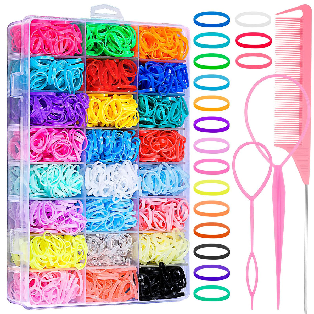 2000 Pcs Elastic Hair Rubber Bands for Girls, 24 Colors Small Girl Hair Ties Baby Hair Ties Elastic Rubber Bands with Hair Loop Styling Tool Hair Accessories for Toddler Baby Girl Hair