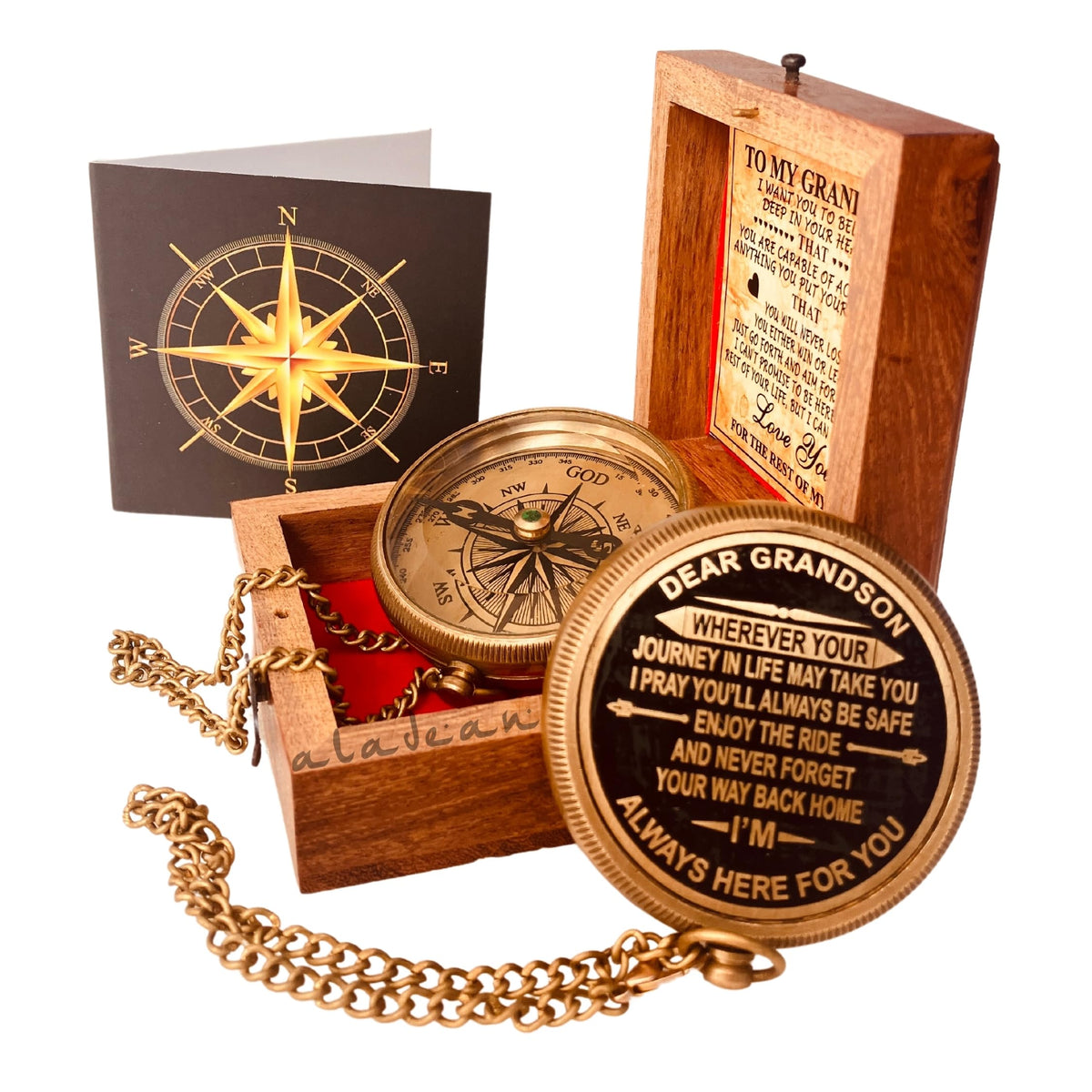 Gift for Grandson Brass Compass Engraved Quote | Memory Present to My Grandson Birthday, Baptism, Graduation, Confirmation, Love, Gift idea by Grandpa Grandma (#1 Grandson's Gift)