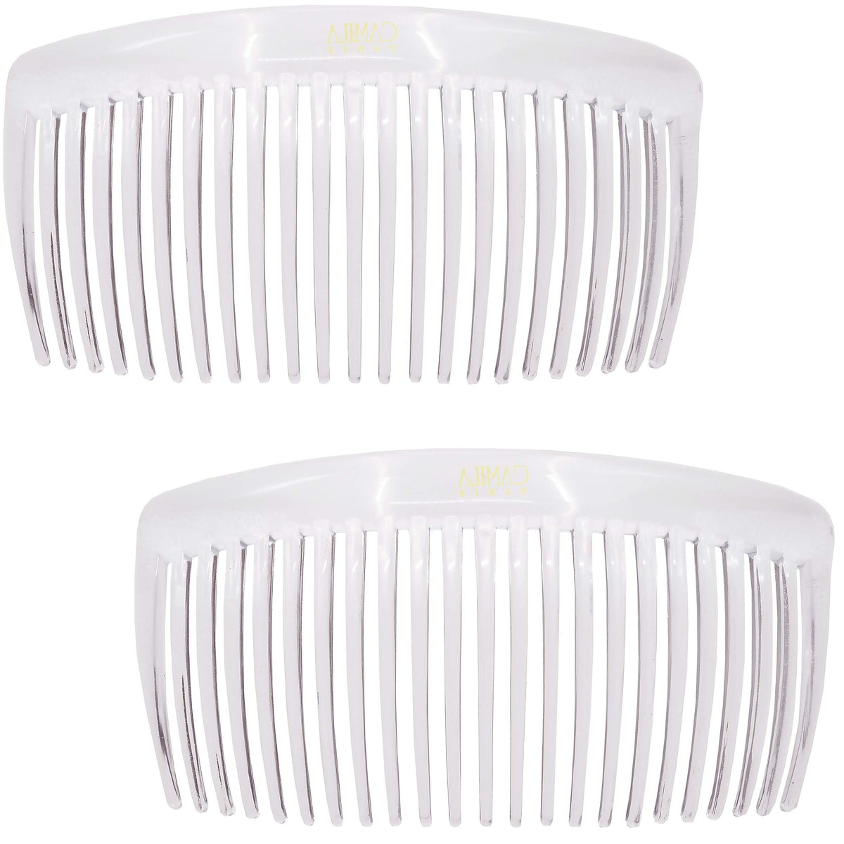 Camila Paris CP2911 French Side Combs Large Curved, Clear French Twist Hair Combs Decorative, Strong Hold Hair Clips for Women Bun Chignon Up-Do, No Slip Styling Girls Hair Accessories, Made in France