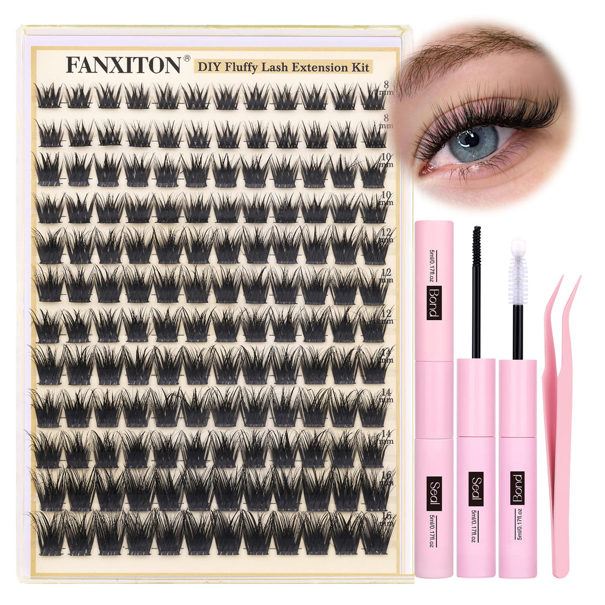 Wispy Lash Clusters Kit Lash Extension Kit Natural Cluster Lashes D 8-16mm Clusters Eyelash Extensions Thick Lashes Cluster Flat Individual Lashes with Lash Bond and Seal Tweezers