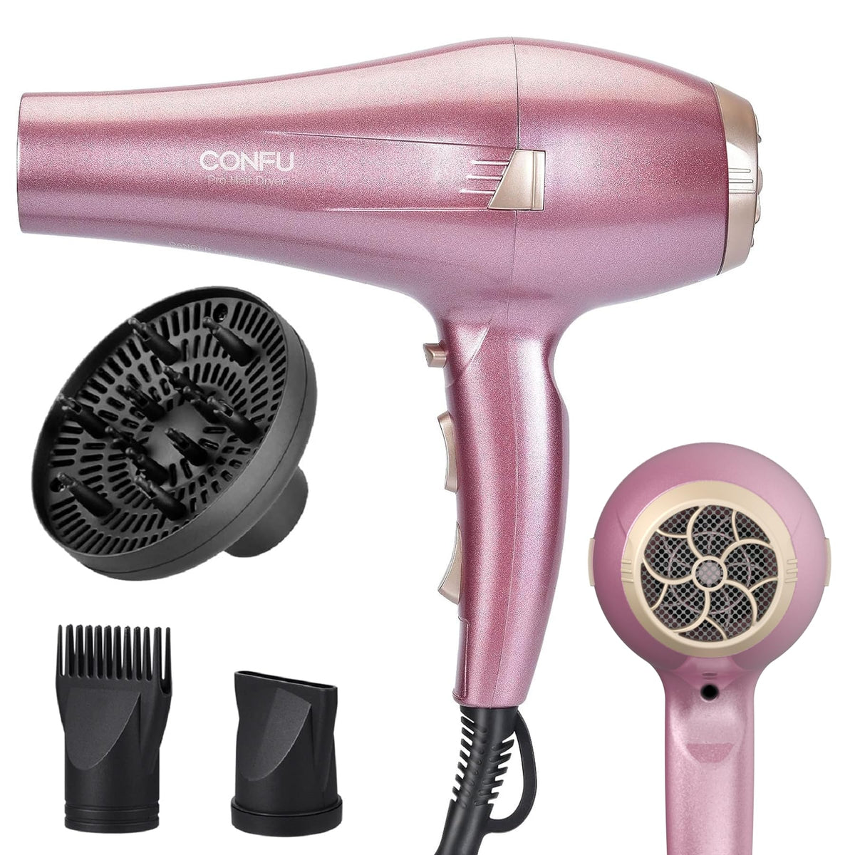 CONFU Hair Dryer, Professional Ionic Salon Blow Dryer with Diffuser for Women and Men, 5X Fast Drying, Powerful and Quiet Hair Blow Dryer for Fast & Easy Styling (1875 Watts)