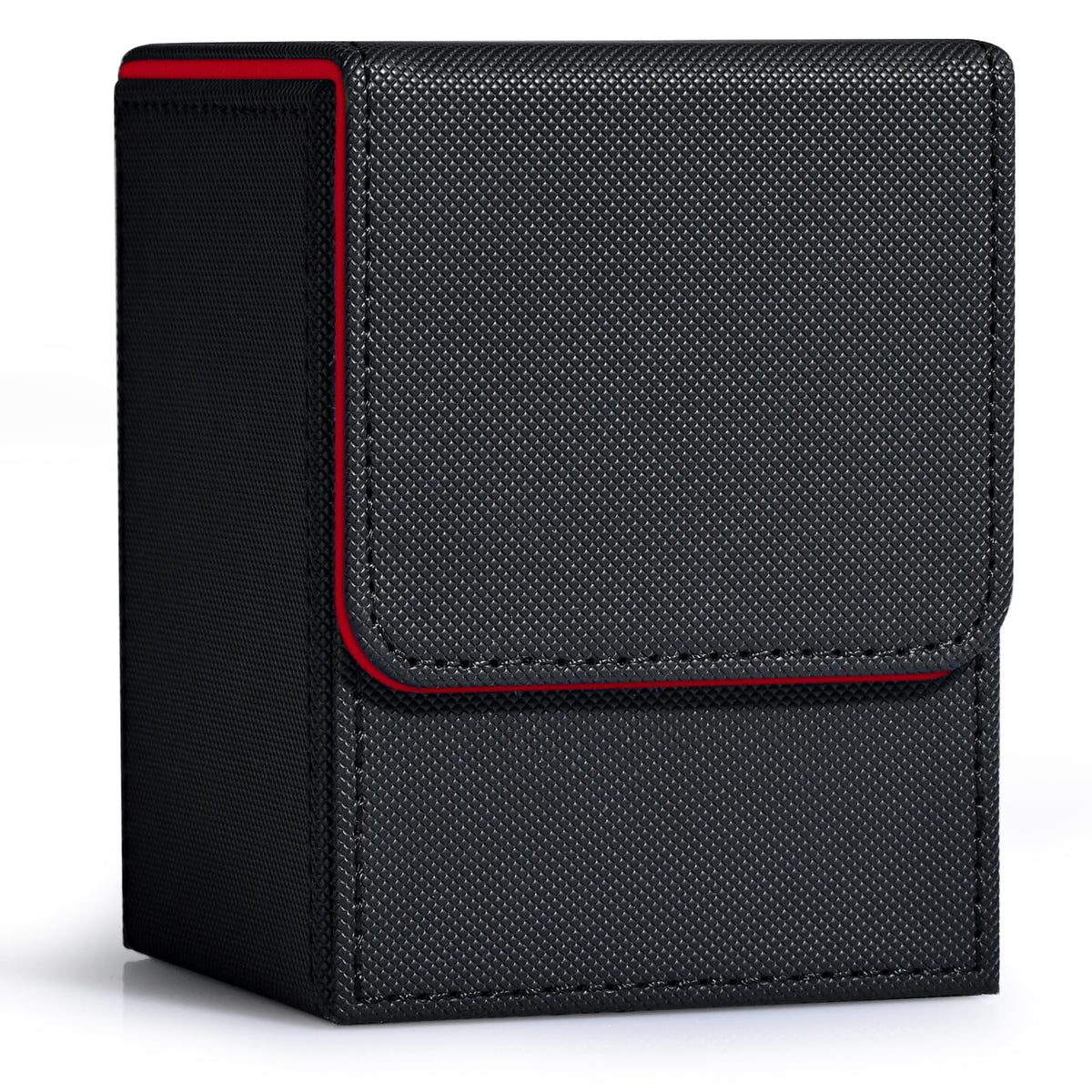 ZLCA Card Deck Box for Trading Cards, MTG YuGiOh Deck Case Holds 100+ Single Sleeved Cards, PU Leather Magnetic Card Storage Box Fits for TCG CCG Magic Game Cards (Black& Red)