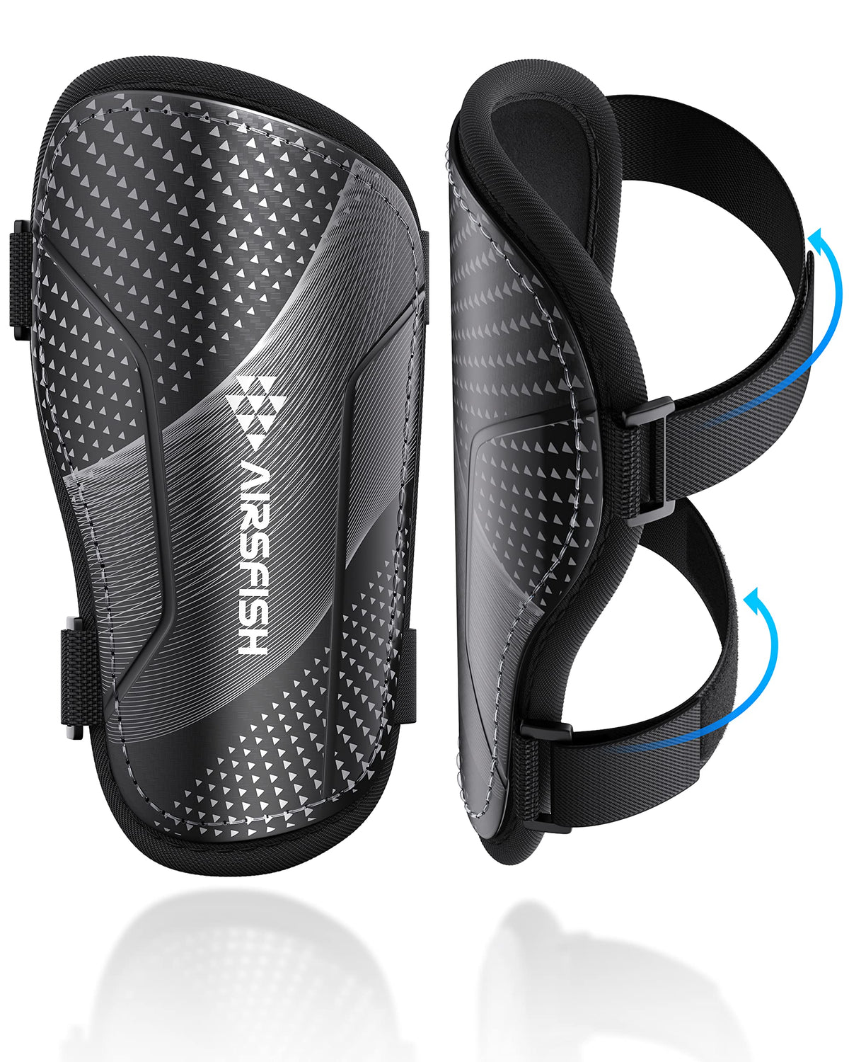 Shin Guards Soccer Kids Youth, CE Certified Airsfish Shin Pads Protection Gear for 2-18 Years Old Boys Girls Teenagers High Impact Resistant Breathable Comfortable 1 Pair 4 Sizes (XX-Small, Black)