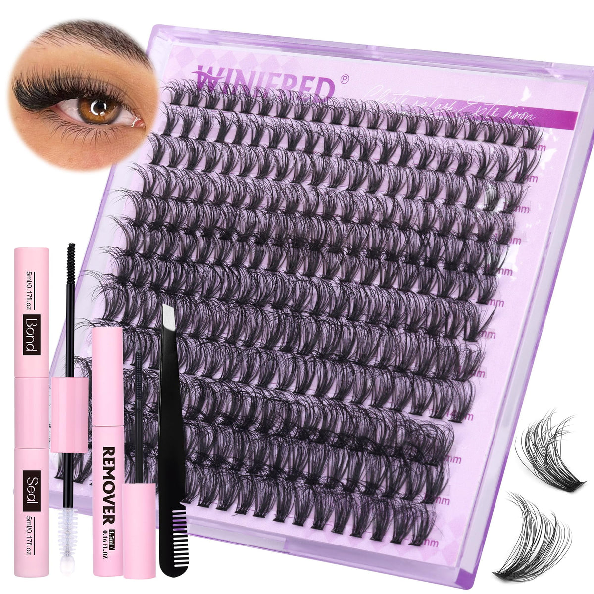 Lash Clusters Kit Fluffy Lash Extension Kit Wispy 8-16mm Natural Lashes Clusters 240pcs Eyelash Extension Clusters 30D Individual Lashes with Lash Bond and Seal Lash Remover Lash Tweezers by Winifred