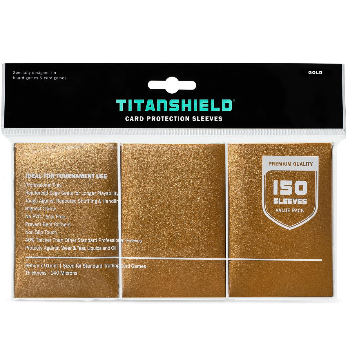 TitanShield Premium 150 Gold Sleeves Compatible with MTG Magic The Gathering, Lorcana, Board Games and Trading Cards 2.5" x 3.5" 66x91mm