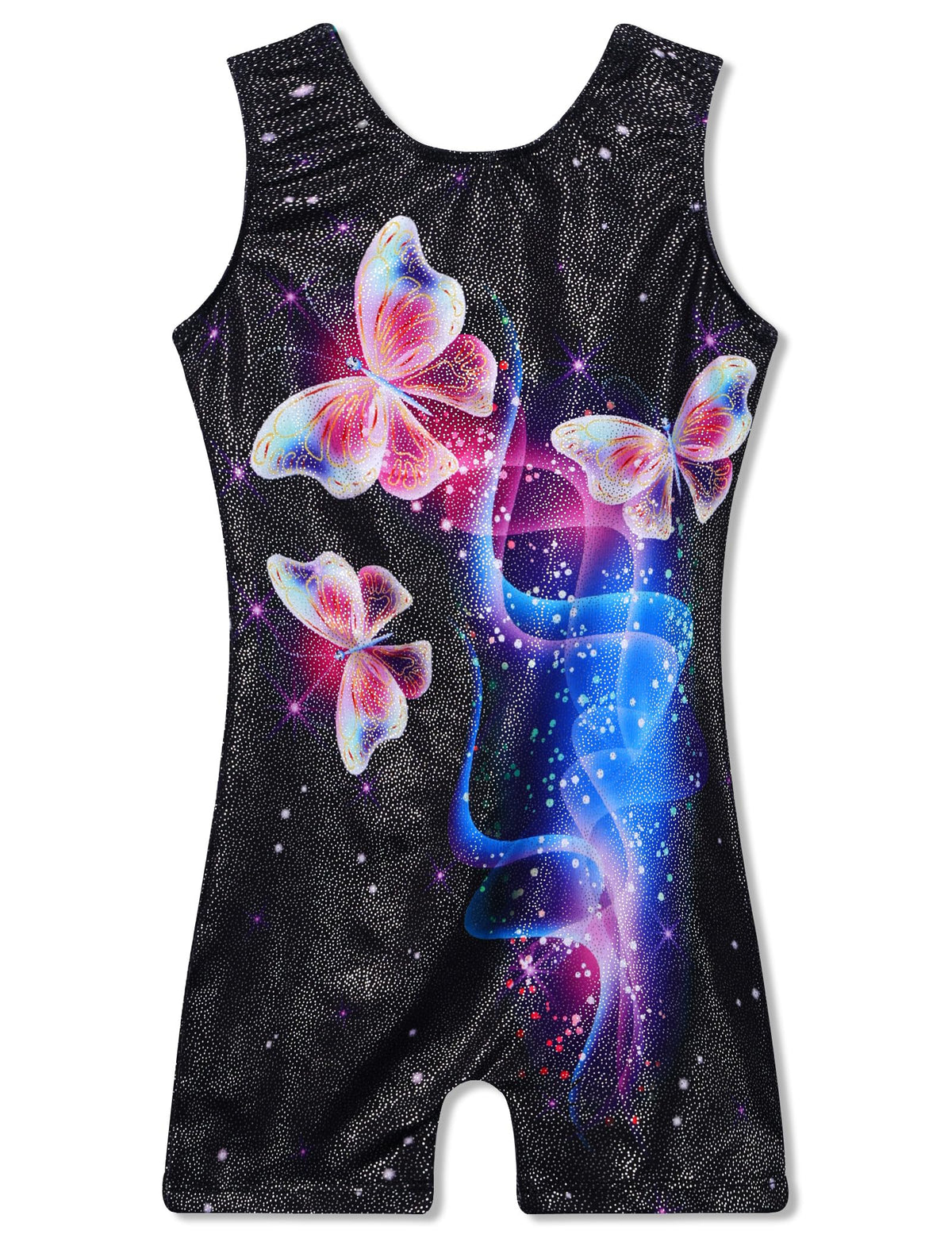 Gymnastics Leotards for Girls 6 7 Years Old Sparkle Black Butterfly 3D Print Kids Biketard Tumbling Unitard with Shorts