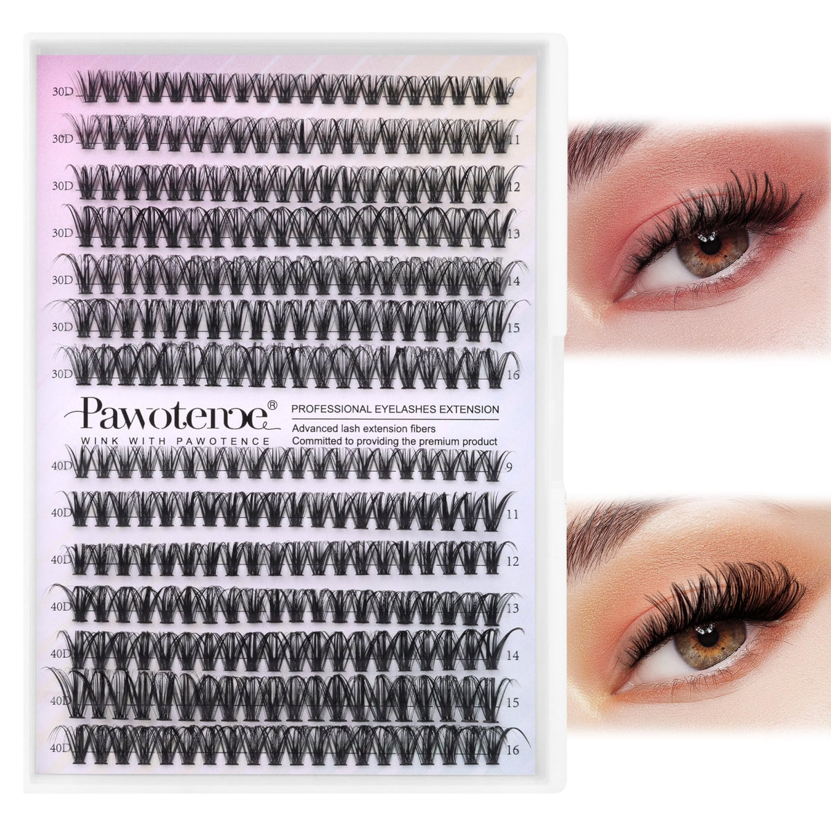 Pawotence Lash Clusters 280pcs Individual Lashes 30D 40D Cluster Eyelash Extensions 9-16mm Eyelash Clusters Lash Extensions for Self Application (30D&40D, 0.07D, 9-16mm)