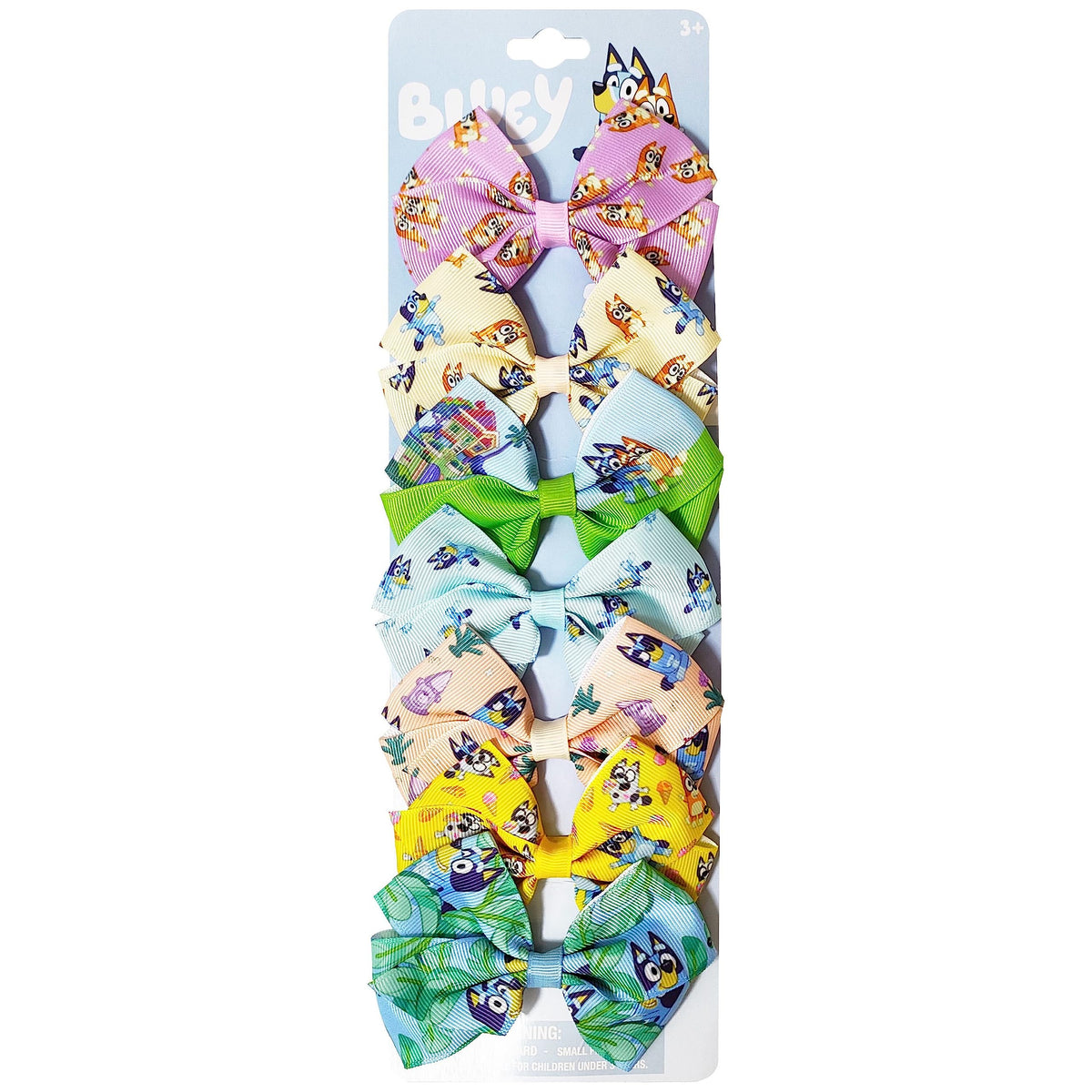 Bluey Kids Hair Bows - Hair Accessories Gift Set - Bluey Hair Bow - 7 Pcs 4 Inch Bow Bundle - HairBows for Girls - Different Bluey print on each clip - Alligator Clip - Ages 3 +