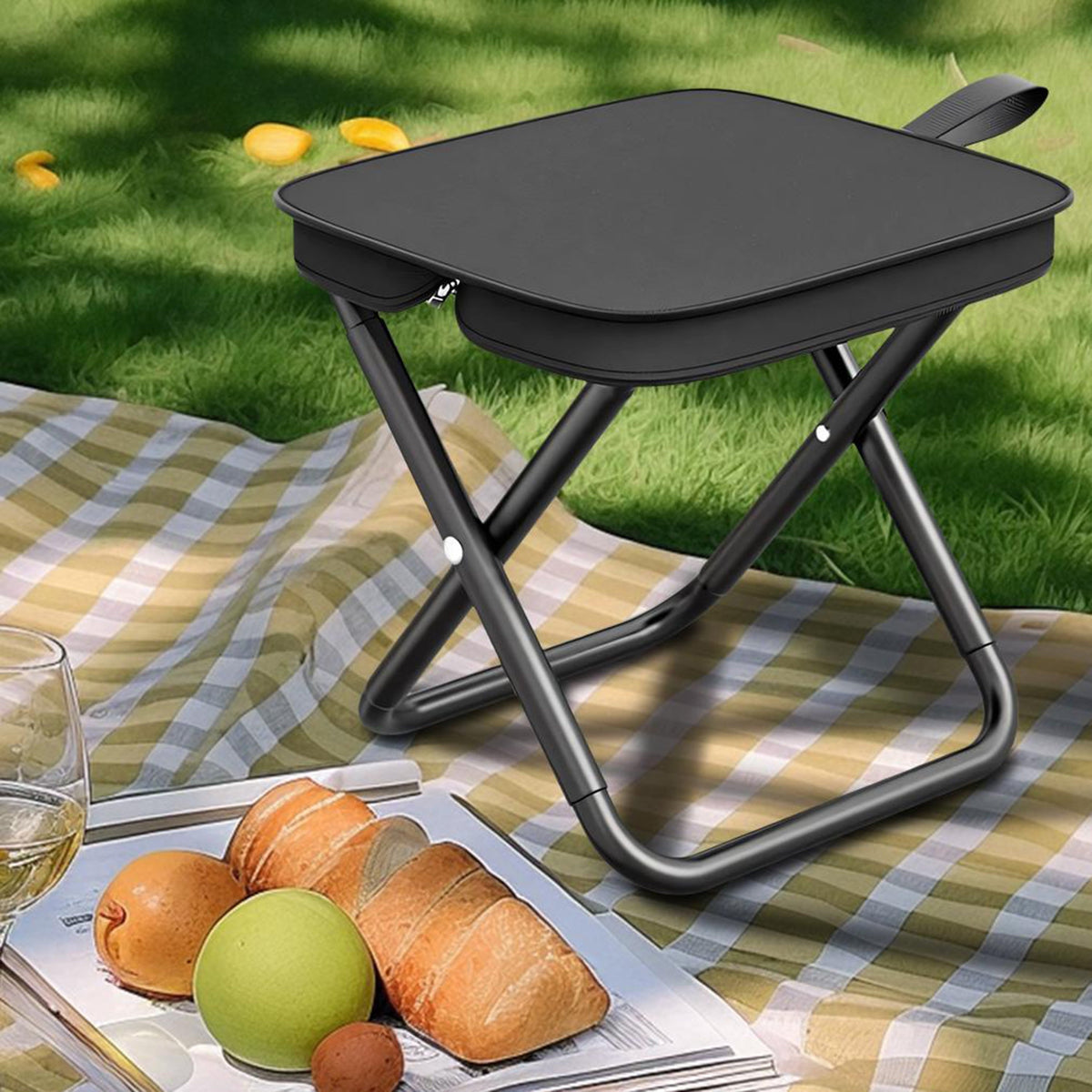 Camping Stool Set of 2, 11 Inch Portable Folding Stool with Carry Bag, Collapsible Ultralight Chair for Adults, Hold Up to 220 LBS, Ideal for Picnic Hiking Fishing, Outdoor Use, Black