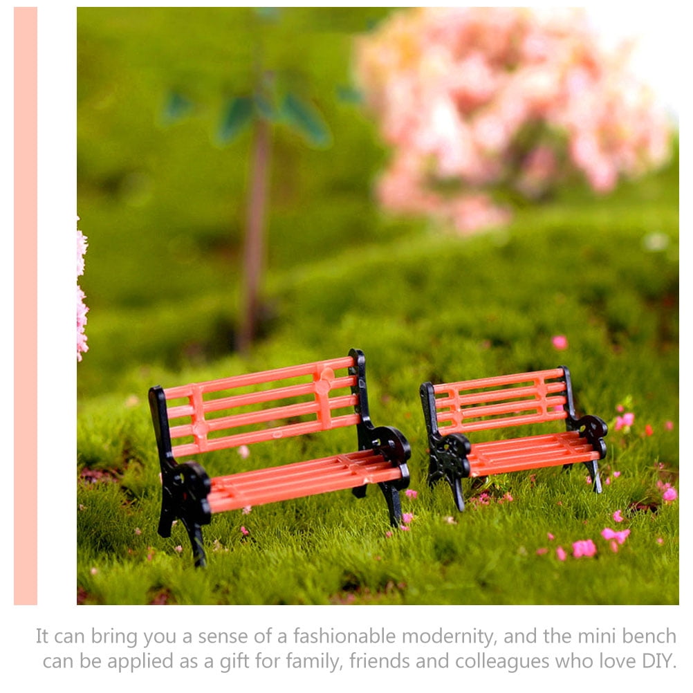 Niceauty 2Pcs Mini Garden Bench Resin Simple Design for Outdoor Miniature Scenery
