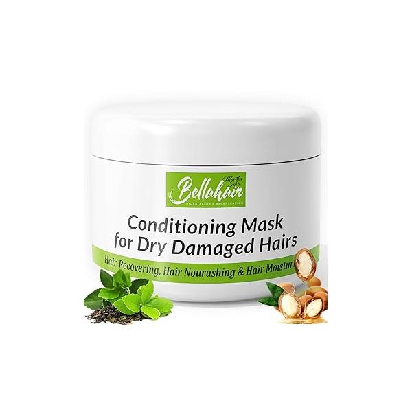 Bellahair Hydrating Hair Mask for Dry Damaged - Organic Intense Repair Treatment All Types Deep Conditioning, Moisturizes, Softens, Smooths, & Restores Shine