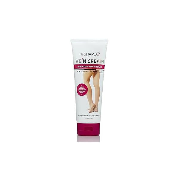 Reshape+ Varicose Vein Relief & Care Cream W/Collagen, Arnica, Horse Chestnut - Visibly Reduce Veins, Bruises, Spider Treatment Lotion For Legs Body, 8 Fl Oz