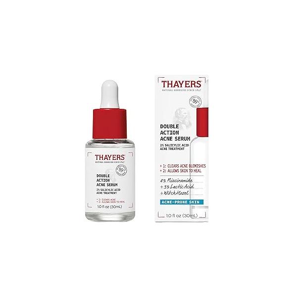 Thayers Double Action Acne Serum with Salicylic Acid, Treatment Face 2% Acid and Niacinamide, Soothing Non-Stripping Skin Care, 1 Fl Oz