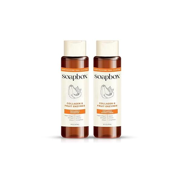 Soapbox Biotin & Superfruit Shampoo Conditioner Set with Vegan Collagen, Aloe and Shea Butter, Pack of 2 Harsh Sulfate Free, Paraben Silicone 16 Ounces Each