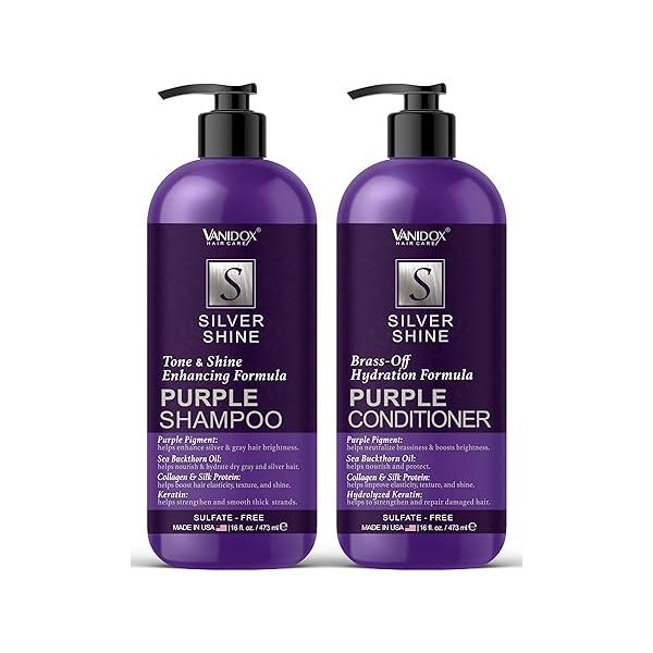 Sulfate Free Brass Toning Purple Shampoo and Conditioner Set for Grey Silver Hair, Moisturizing & Color-Safe, Enhances Shine Brightness, Made in USA (16 fl oz each)