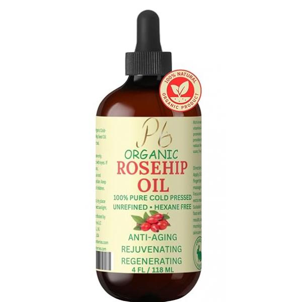 Organic Rosehip Seed Oil - 100% Pure Cold-Pressed & Unrefined Rose Hip for Hair Skin Care, Hydrating Face Daily Use 4 fl oz