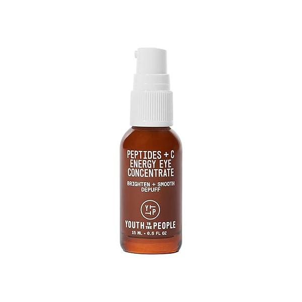 Youth To The People Peptides + Vitamin C Eye Concentrate (0.5 fl oz), Visibly Brightens Dark Circles, Reduce Undereye Puffiness, Blurs Fine Lines, Antioxidants Caffeine, Vegan