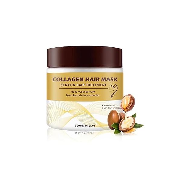 Collagen Hair Mask for Damaged Keratin Argan Oil Deep Moisturizing Masks Conditioning Repair Dry All Types,Vegan Formula(16.9 oz/500 ml)