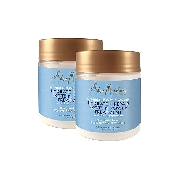 SheaMoisture Hair Mask - Manuka Honey & Yogurt, Hydrate + Repair Protein Power Treatment, Treatment for Dry, Damaged Care with Organic Shea Butter Castor Oil Hair, 8 Oz (Pack of 2)