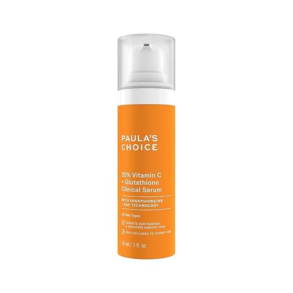 Paula’s Choice 25% Vitamin C Serum with Glutathione & Antioxidants, Face Improves Discoloration, Uneven Tone Firms, All Skin Types, Fragrance-Free, 1oz