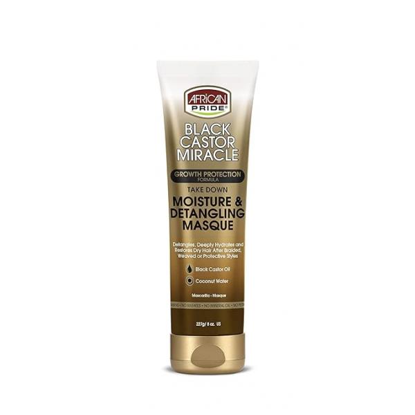 African Pride Black Castor Miracle Take Down Moisture & Detangling Masque - Hydrates, Restores Dry Hair, Contains Oil Coconut Water, Conditions, Removes Build-Up, Prevent Breakage, 8 oz