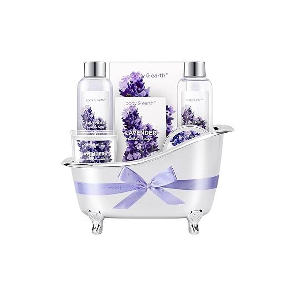 Gift Set for Women Body & Earth Gifts Lavender Baskets For Bath Sets with Bubble Lotion Scented Candle Mothers Day
