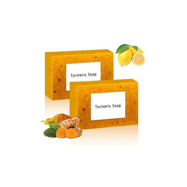 2pc Lemon Turmeric Soap, for Face and Body,Lemon Soap infused with turmeric Extract, Soft, gentle effective