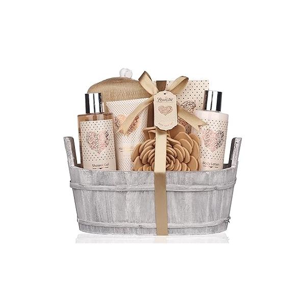 Spa Gift Basket - Bath and Body Set with Vanilla Fragrance by Lovestee - Includes Shower Gel, Lotion, Hand Salt, Eva Sponge a Puff