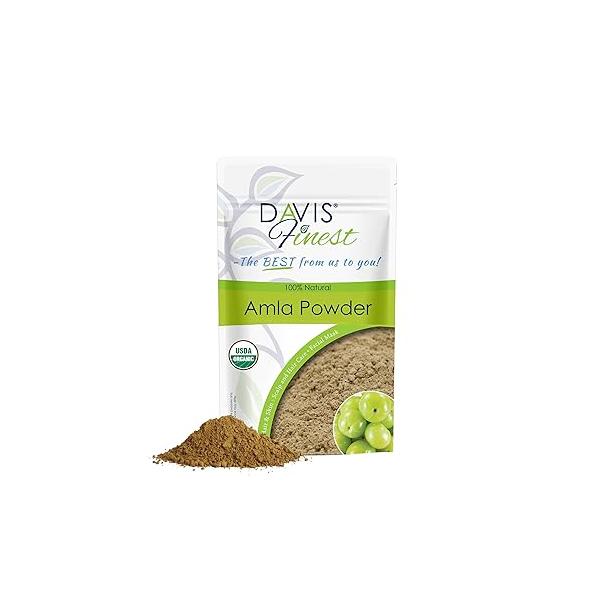 Davis Finest Organic Amla Powder 250g, Amalaki, Indian Gooseberry, Hair Growth, Deep Conditioner, Dry Frizzy Hair, Chemical Free