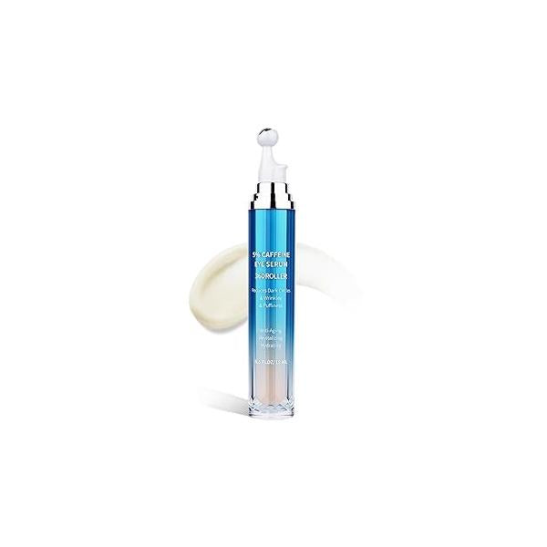 Eye Serum for Dark Circles and Puffiness, 5% Caffeine 8% Retinol Under Cream with Build-In 3D Roller Applicator, Hyaluronic Acid Peptide Hydration Fine lines Wrinkles, 0.5 fl oz