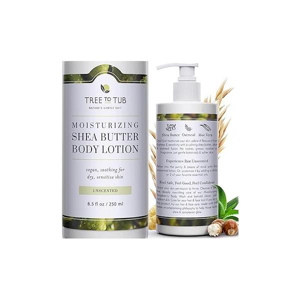 Tree to Tub Unscented Shea Butter Body Lotion for Dry Skin - Fragrance Free Lotion,Vegan Moisturizer, Good Sensitive both Women & Men