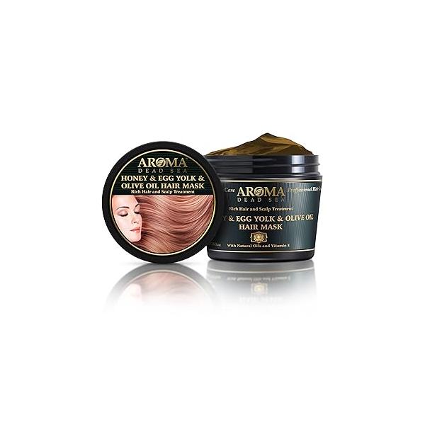 AROMA DEAD SEA Honey Egg Yolk & Olive Oil Hair Mask - Ultimate Dry Damaged Rescue, Intensive Conditioning Treatment Revives, Strengthens Restores Softness, Shine Elasticity / 16.9 fl.oz