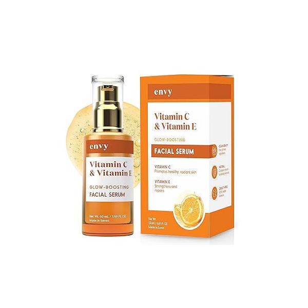 Envy Vitamin C Serum with E & Glycerin - Skin, Dark Spot Reduction Anti-Aging, Dermatologist Tested, Hydrating Glass Skin Cruelty-Free for All Types 1.69 Oz