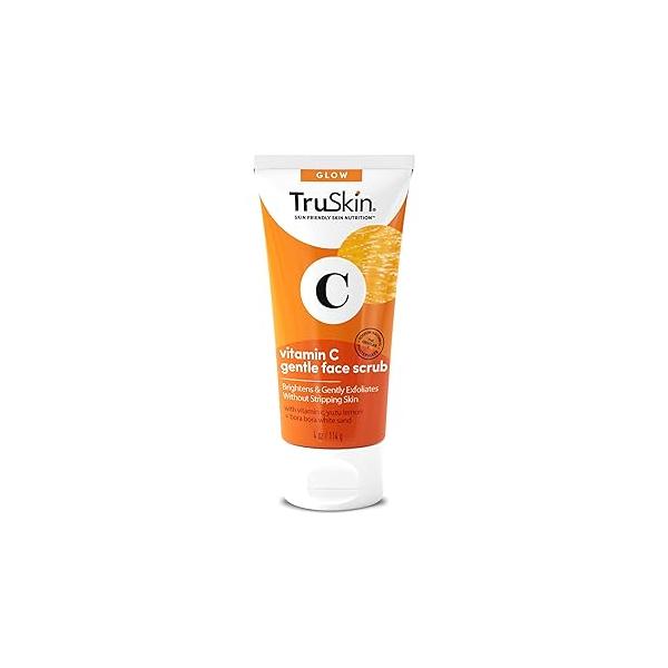 TruSkin Vitamin C Gentle Face Scrub - Brightening Daily Exfoliator for All Skin Types Softens & Smooths with C, Yuzu Lemon, and Exfoliating Bora White Sand 4 Fl. Oz